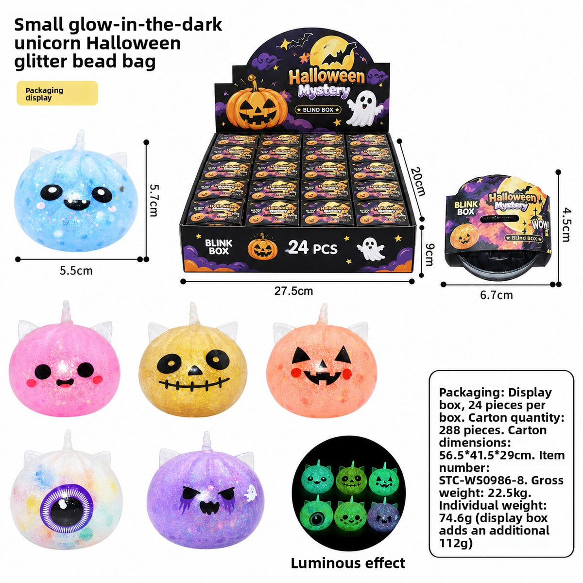 Halloween Christmas Squeeze Toy Bun Glow in The Dark Stress Relief Novelty