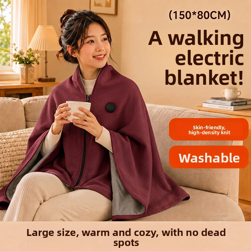 USB Rechargeable Graphene Heated Shawl Cape with Multi-Level Temperature Control and Washable Plush Material