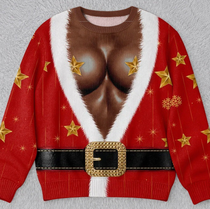 Womens 3D Printed Christmas Sweater Pullover Fleece Knit Top