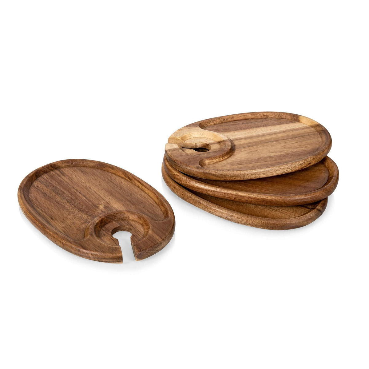 Acacia Wood Serving Tray for Wine Glasses and Party Use