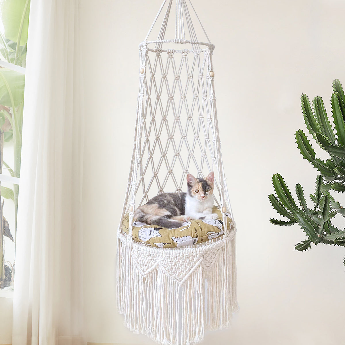 Bohemian Hand-Woven Cat Hammock Hanging Bed