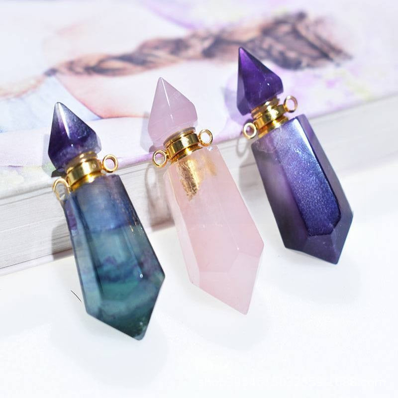 Natural Crystal Hexagonal Perfume Bottle Pendant