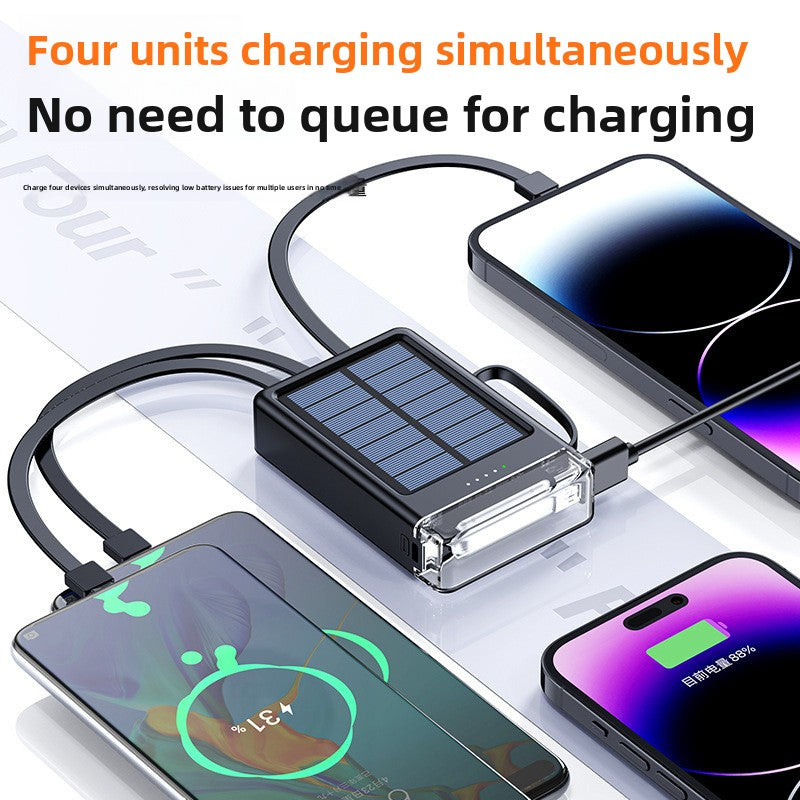 Solar Power Bank with Built-in Cable and LED Light