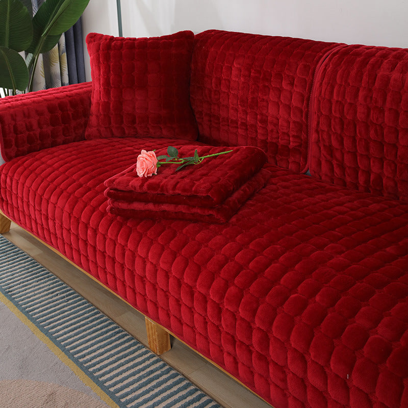Simple Winter Plush Non-Slip Fabric Sofa Cover Thickened Flannel Sofa Cushion