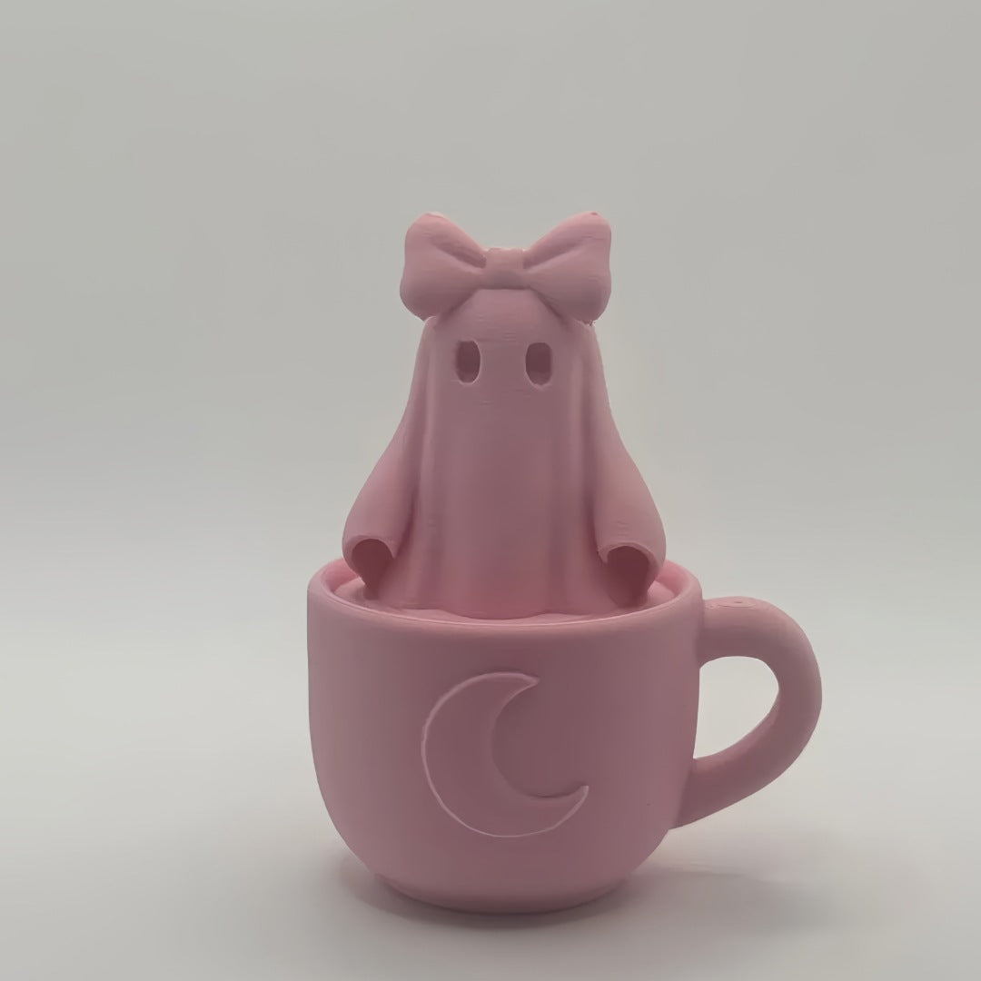 3D Printed Ghost Girl Tea Cup Figurine Desktop Halloween Ornament