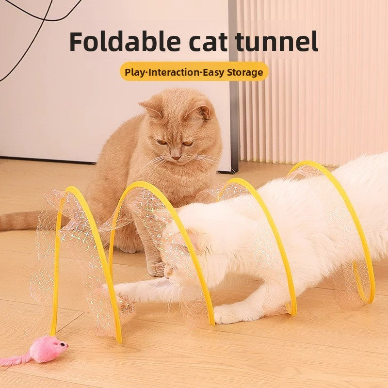 Interactive Cat Tunnel Toy with Bells and Feathers