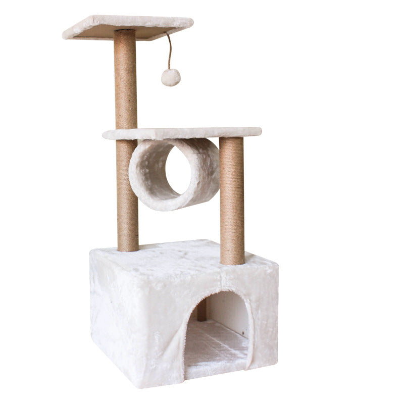 Multi-Level Wooden Cat Tree with Scratching Posts and Condo