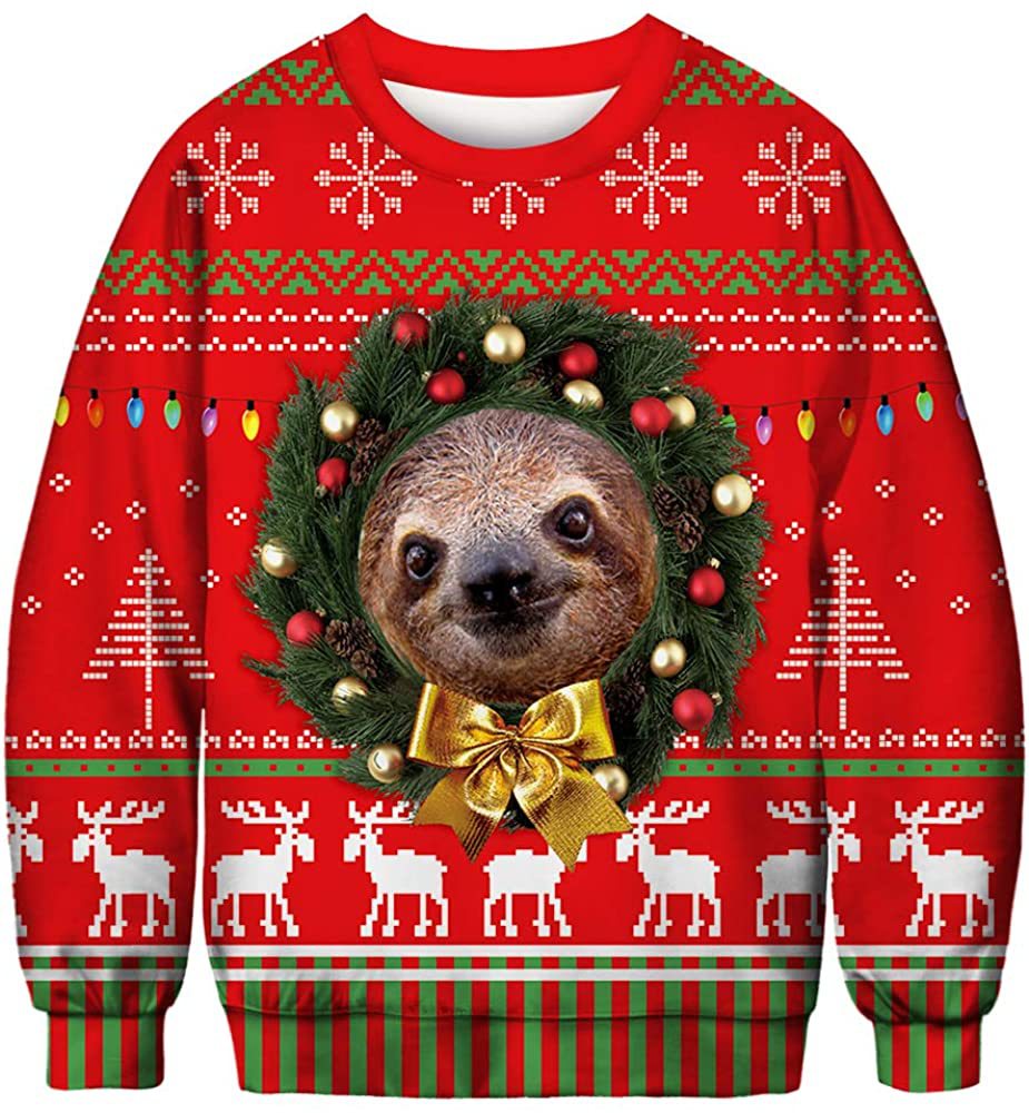 3D Printed Funny Chest Hair Couple Sweatshirt Long Sleeve Pullover Christmas Top