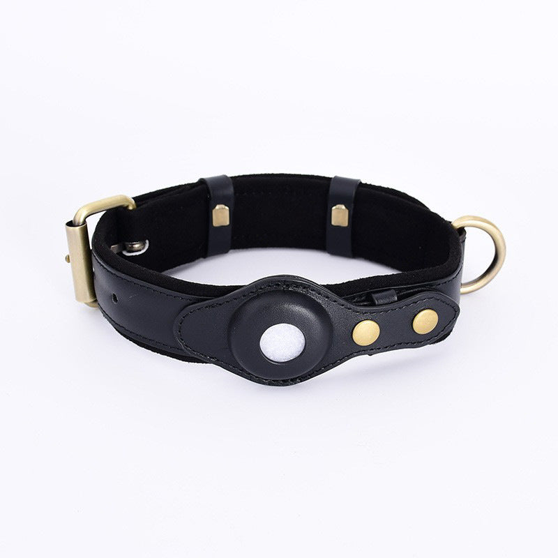 Adjustable Suede Dog Collar with Tracker Holder