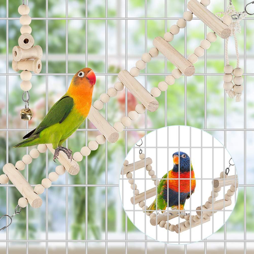 Wooden Bird Toy Set with Stairs and Swing