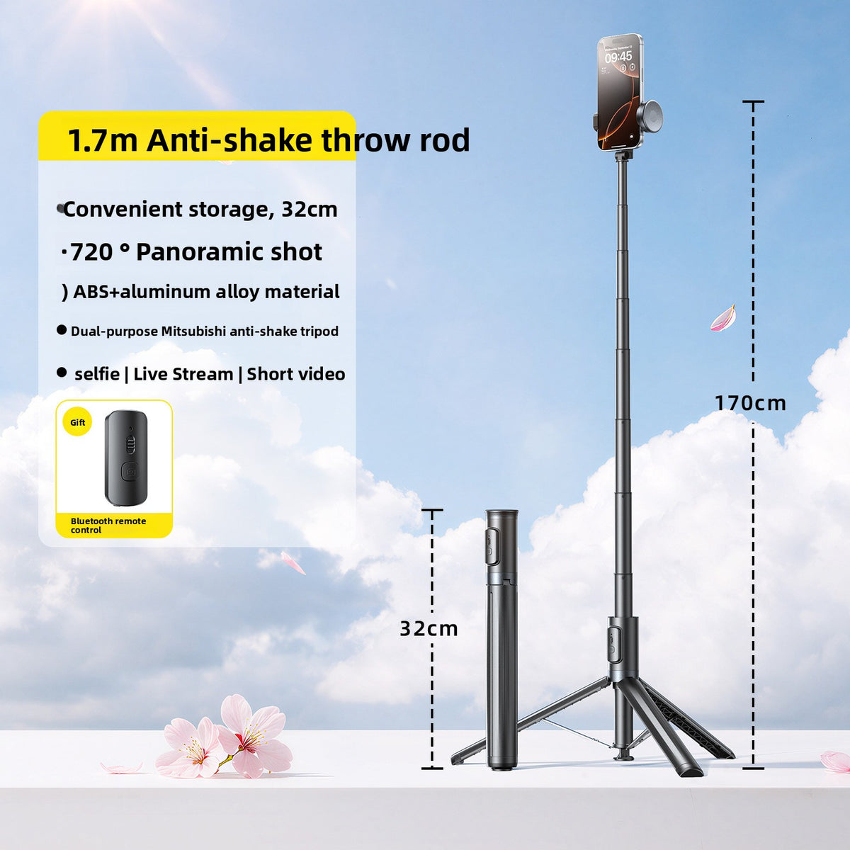 Telescopic Bluetooth Selfie Stick with Tripod Holder
