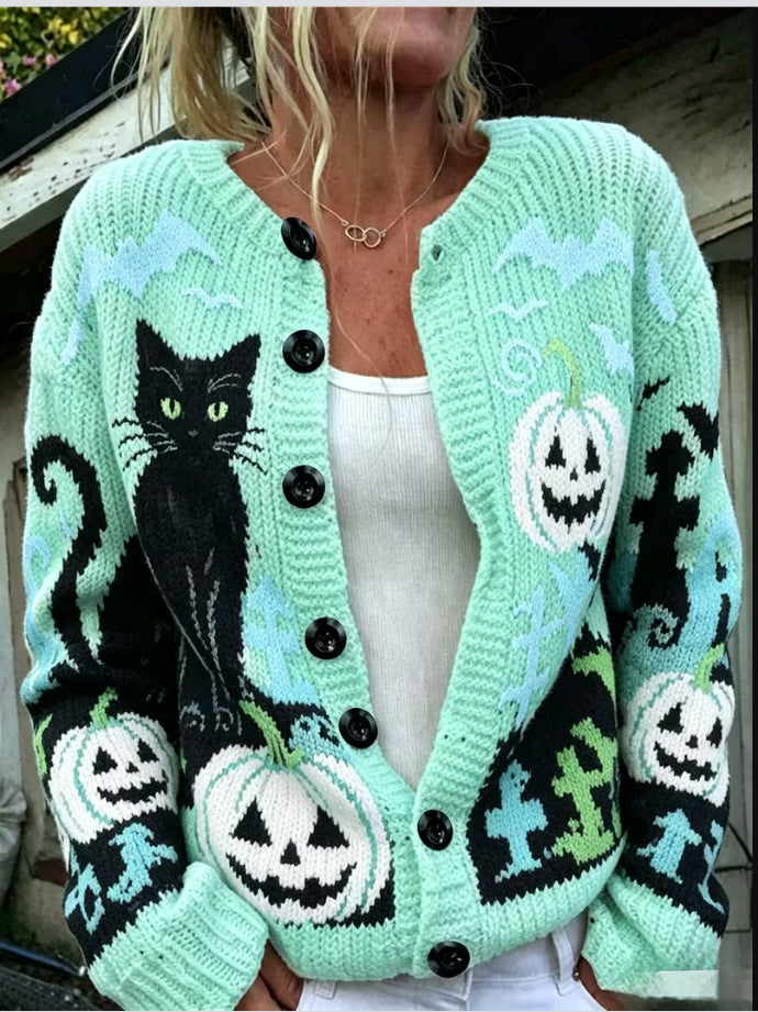 Christmas sweater vintage round-neck cardigan