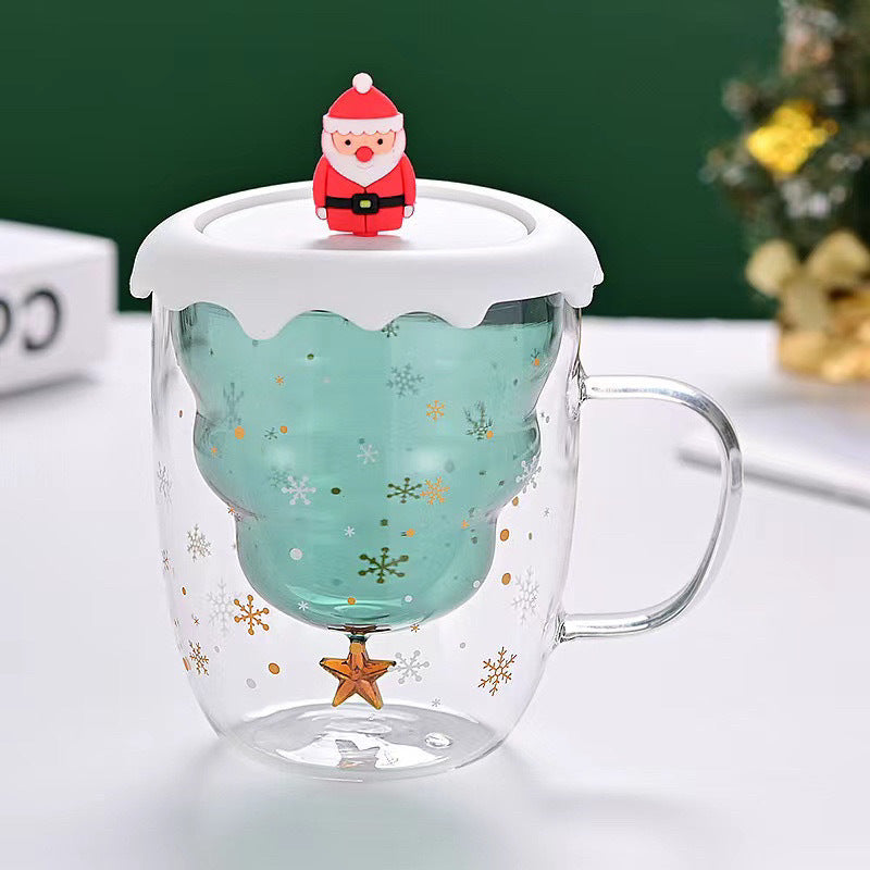 Double-Wall Borosilicate Glass Christmas Cup with Lid