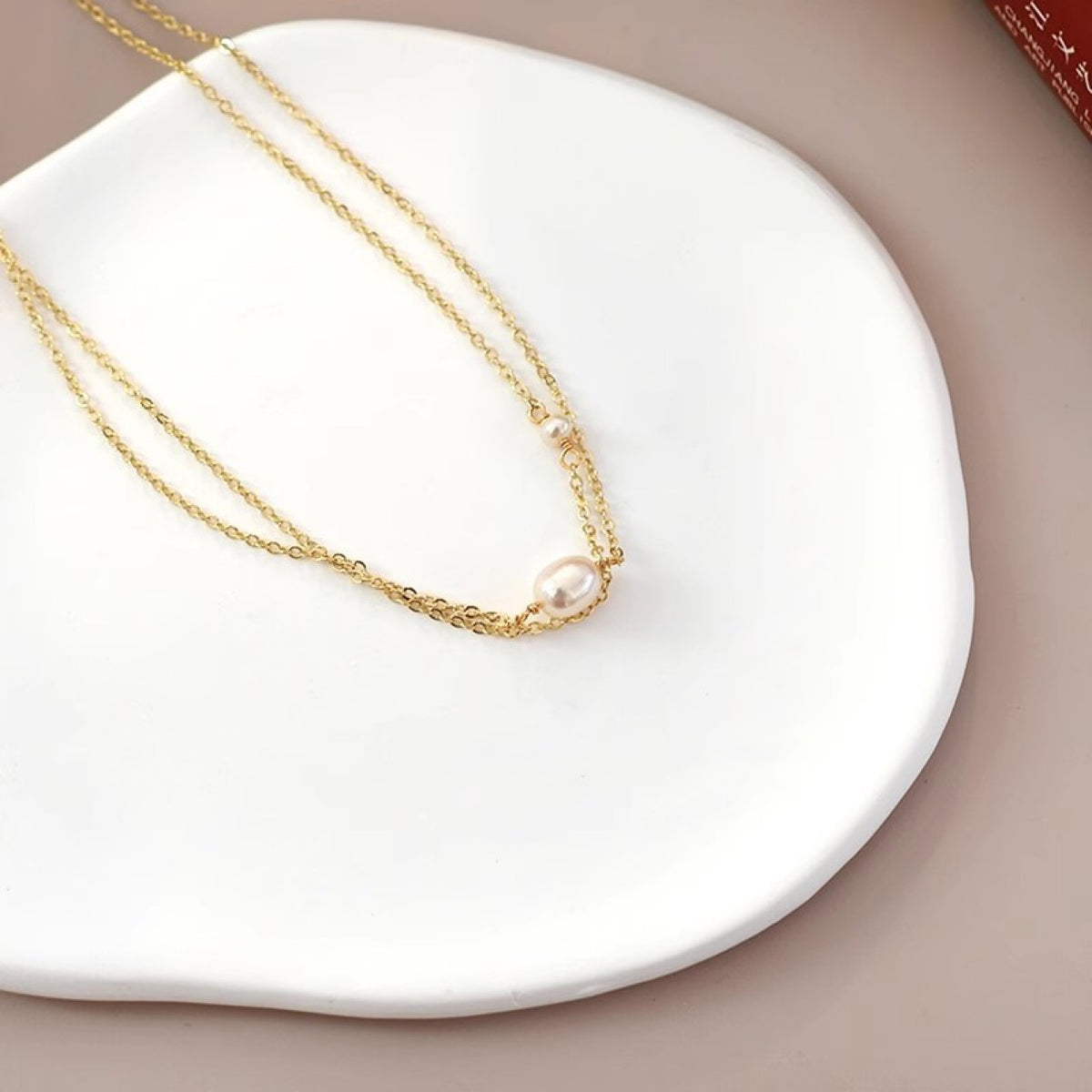 Stainless Steel Double-Layer Irregular Freshwater Pearl Clavicle Chain Necklace