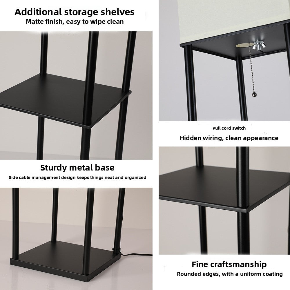 Bedroom ambient three-tier floor lamp with integrated storage shelf