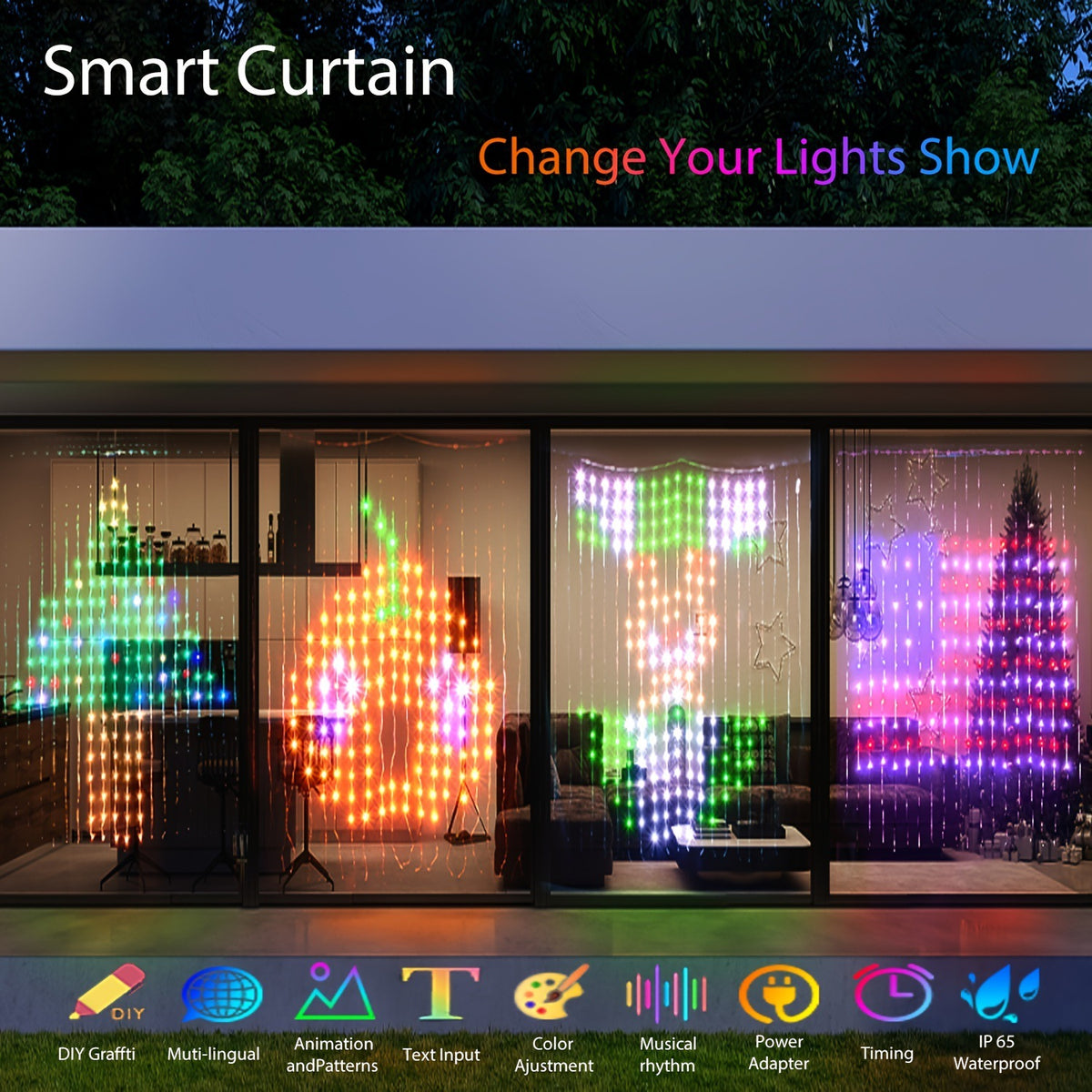 Programmable RGB App Controlled Curtain Light String