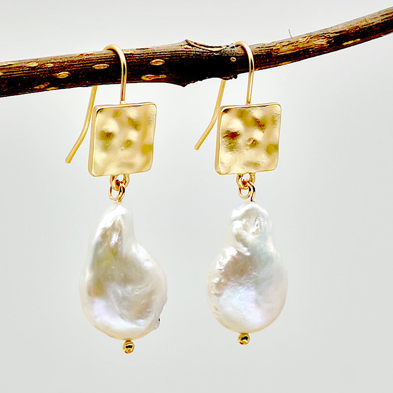 Simulated Baroque Pearl 14K Gold Plated Earrings
