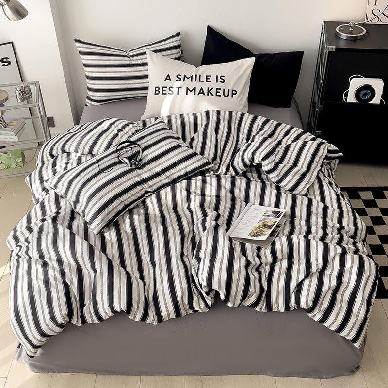 Classic style twill bed sheets and duvet cover with soft four-piece set including pillowcase