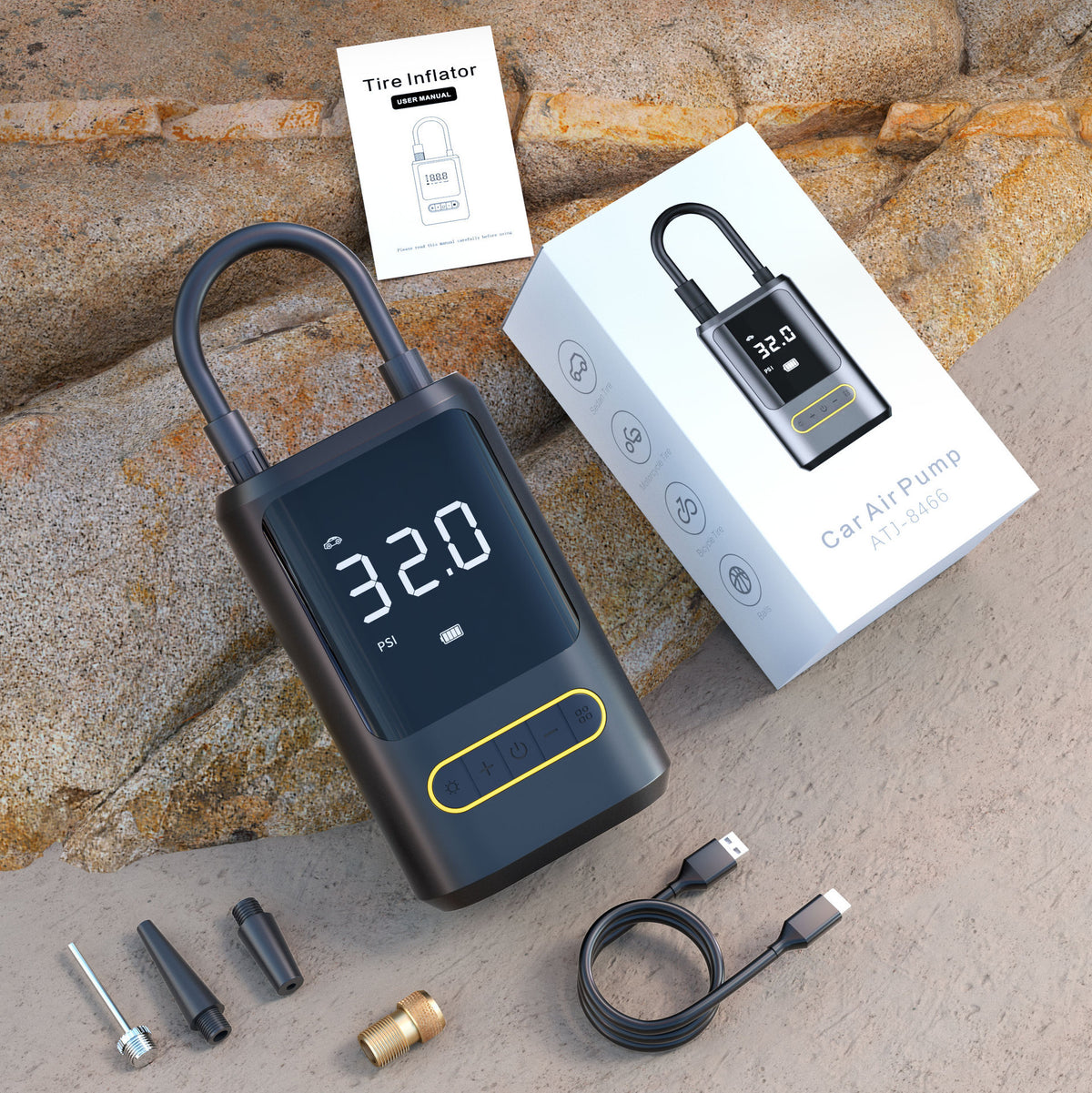 Portable vehicle-mounted tire inflator