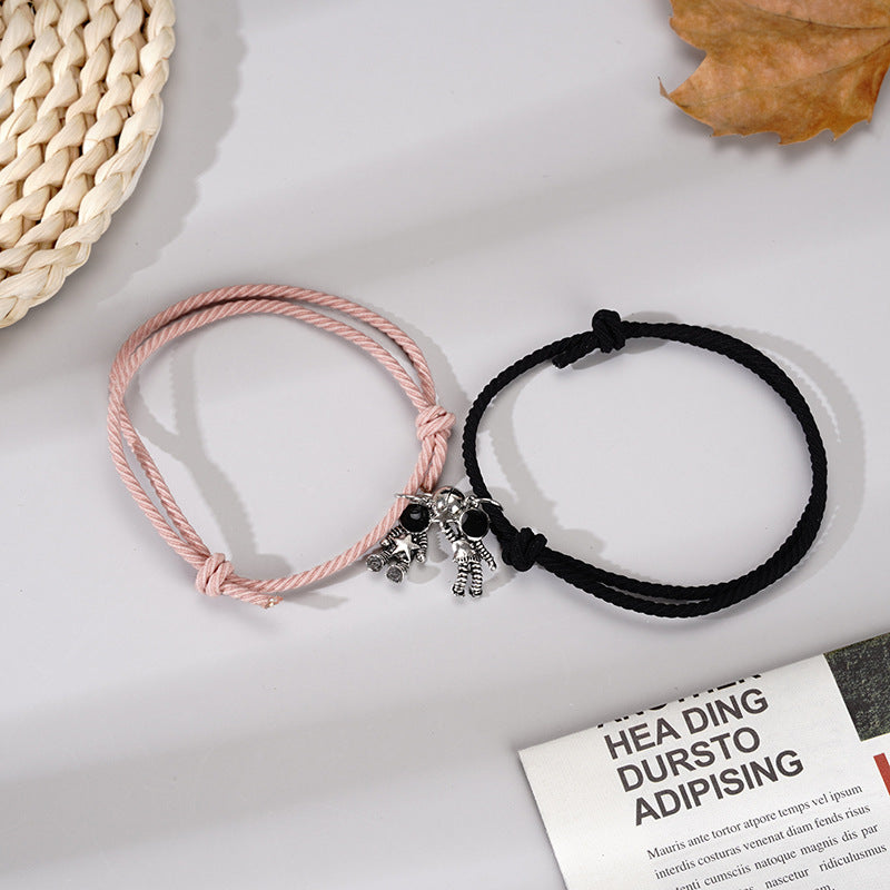 Couple Magnetic Astronaut Charm Elastic Bracelet Set Gift