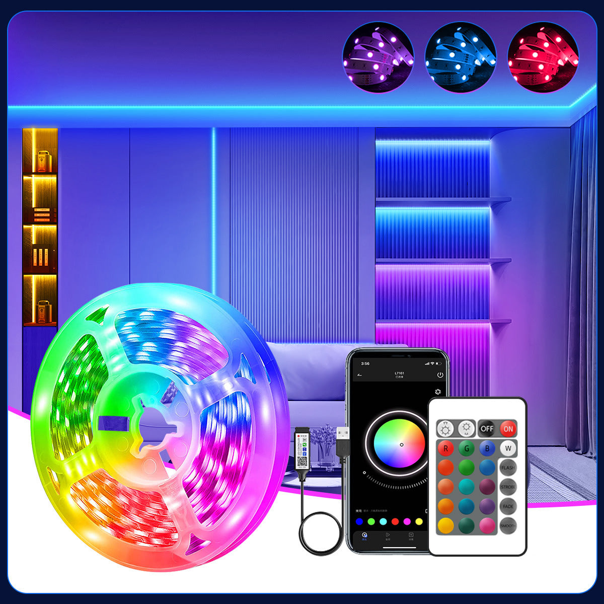 USB RGB LED Light Strip with Music Sync