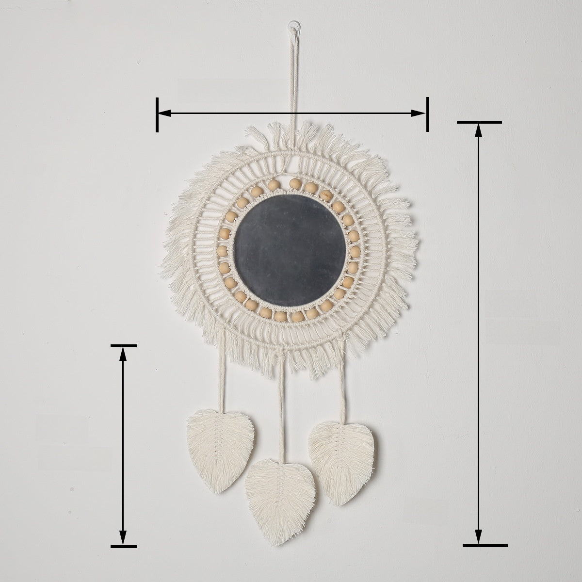 Bohemian Wooden Beads Cotton Rope Tassel Wall Mirror