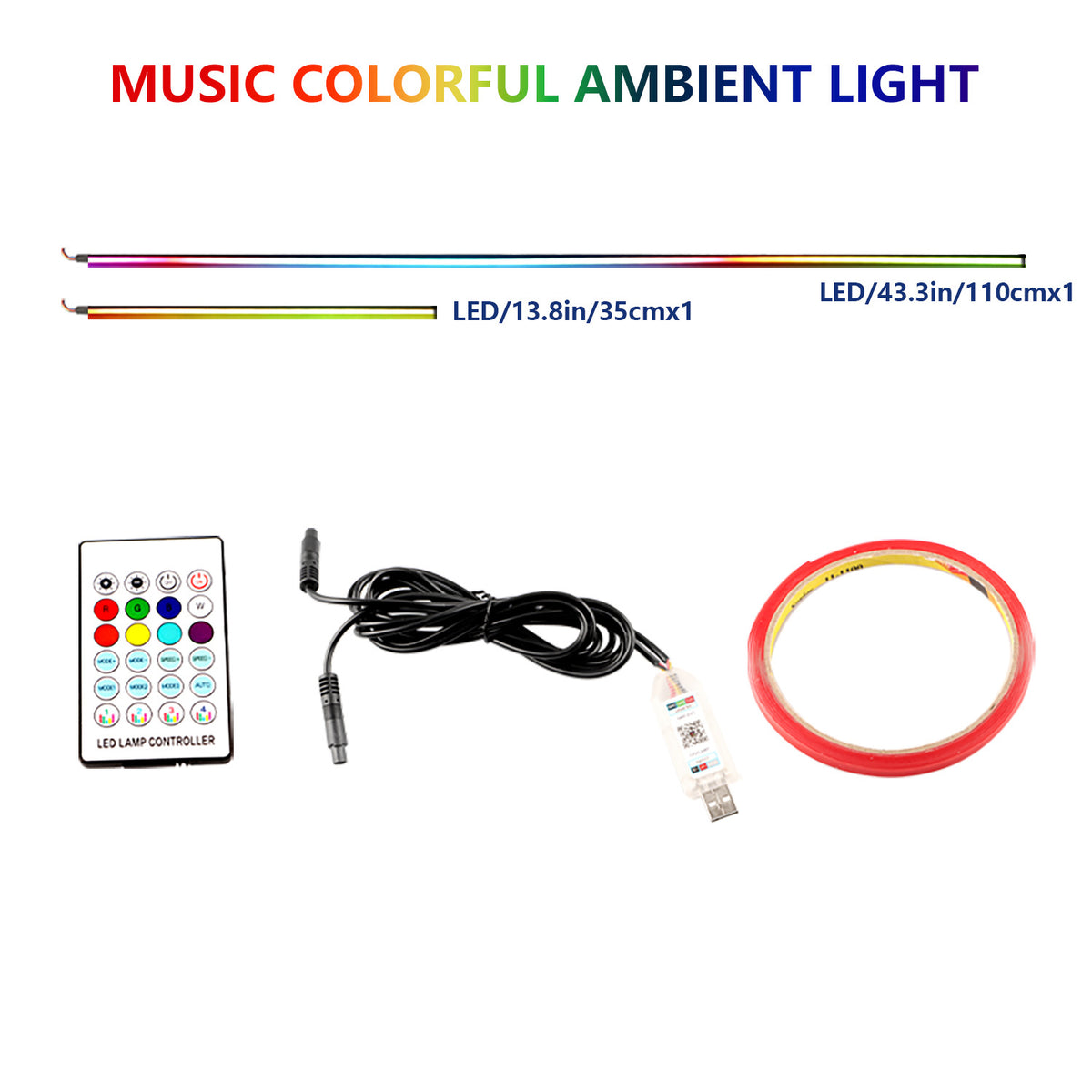Universal Acrylic RGB LED Car Interior Ambient Lighting Strip Kit with App Control