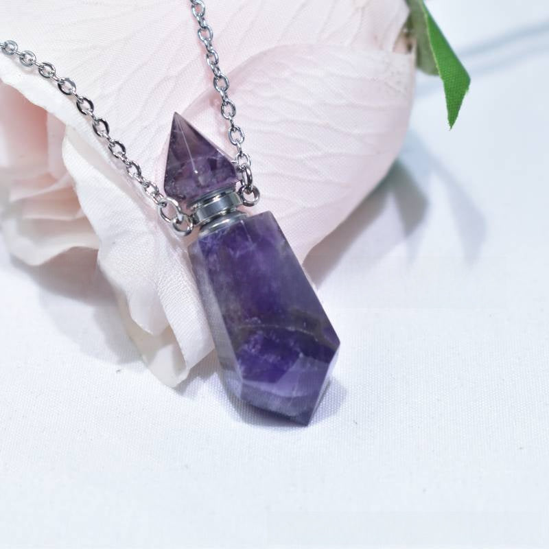 Natural Crystal Hexagonal Perfume Bottle Pendant