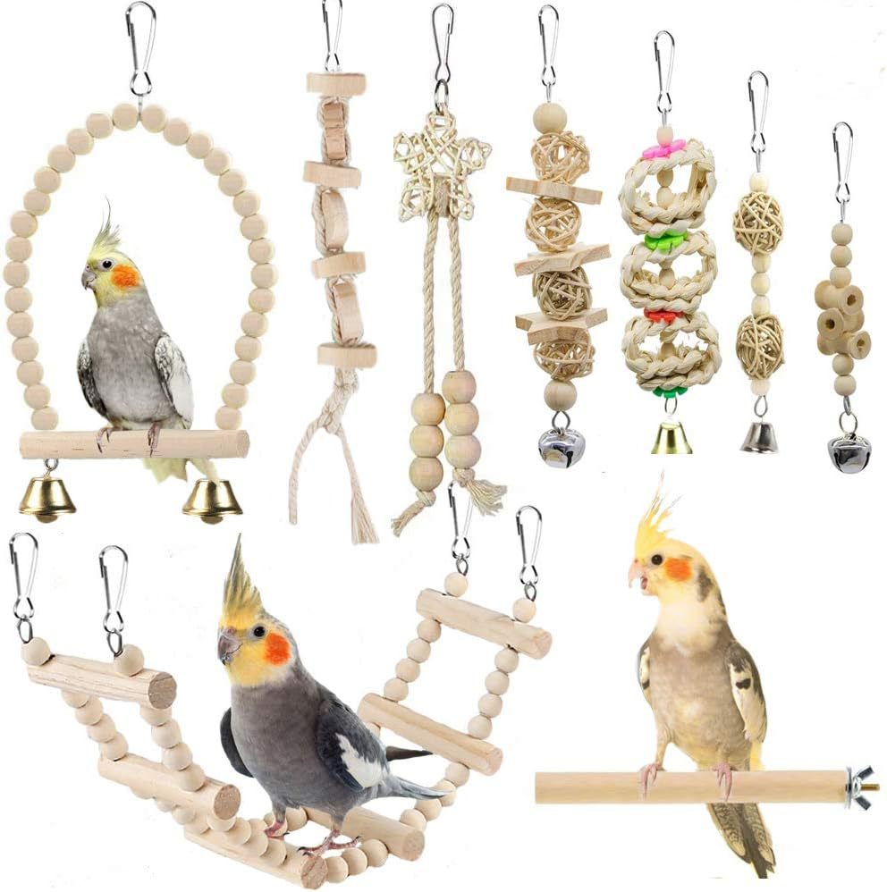 Wooden Bird Toy Set with Stairs and Swing