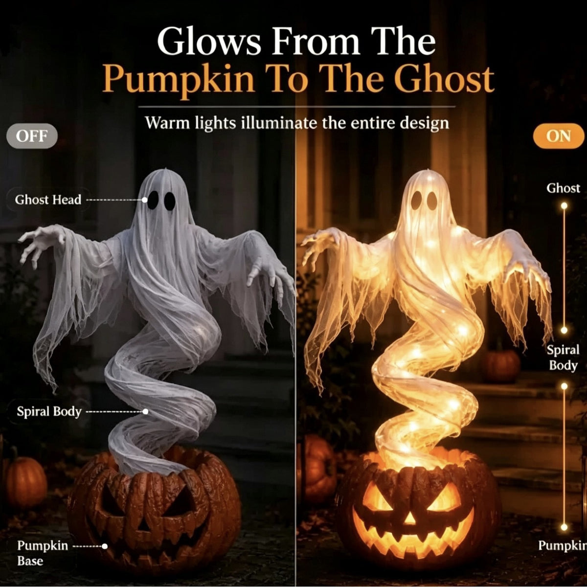 Swirling Ghost Pumpkin Yard Lamp