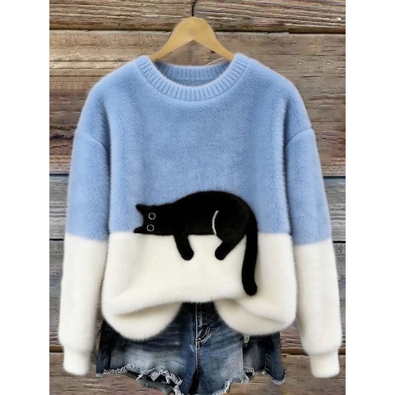 Womens 3D Printed Christmas Flannel Pullover Sweatshirt