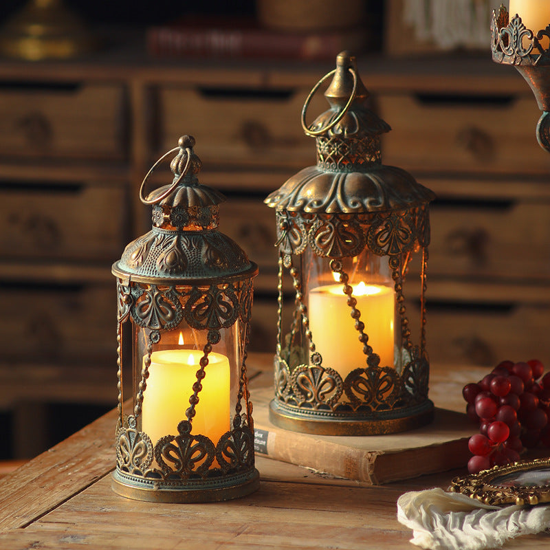 European Vintage Metal Glass Candle Holder