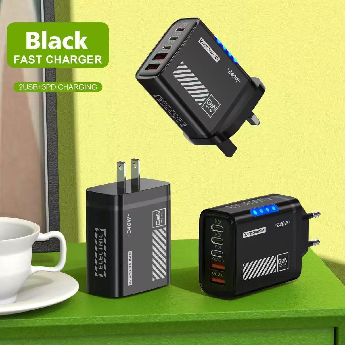 240W Fast Charger with 3 PD and Dual USB Ports