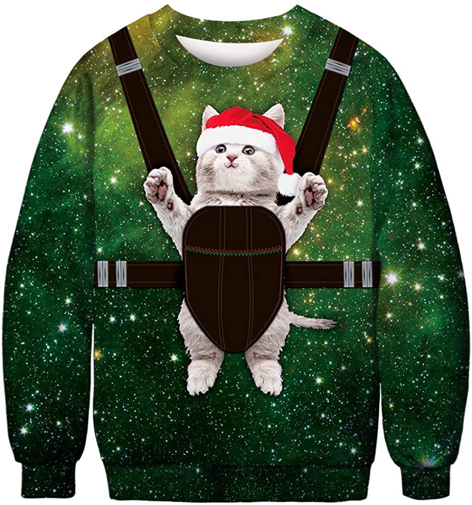 3D Printed Funny Chest Hair Couple Sweatshirt Long Sleeve Pullover Christmas Top