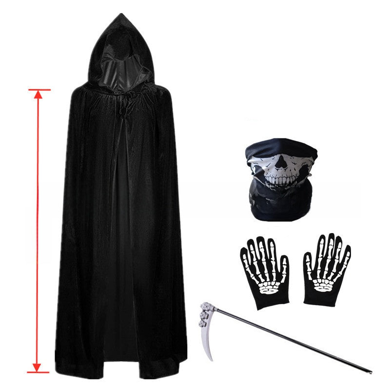 Red Eyes Grim Reaper Halloween Costume with Cloak and Scythe