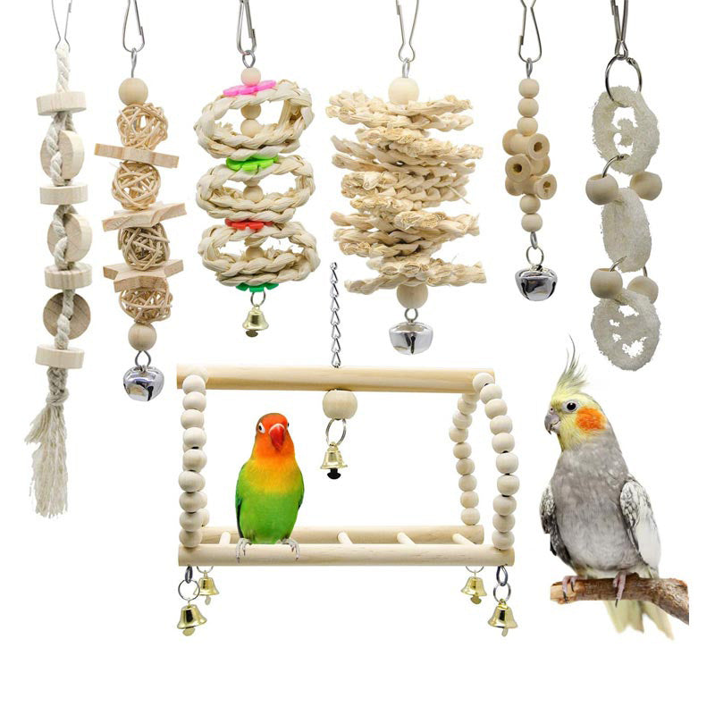 Wooden Bird Toy Set with Stairs and Swing