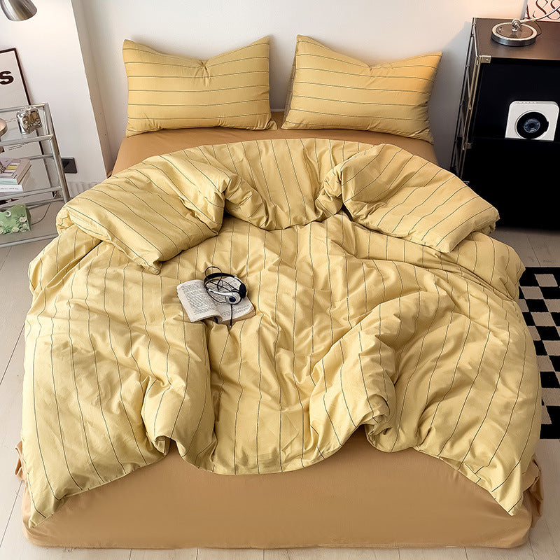 Classic style twill bed sheets and duvet cover with soft four-piece set including pillowcase