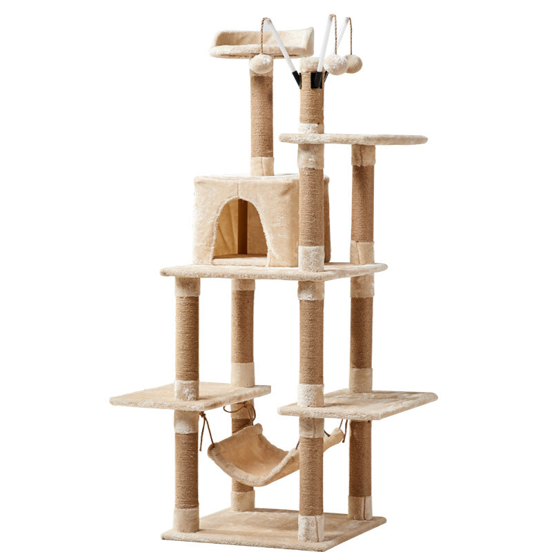 Multi-Level Wooden Cat Tree with Scratching Posts and Condo