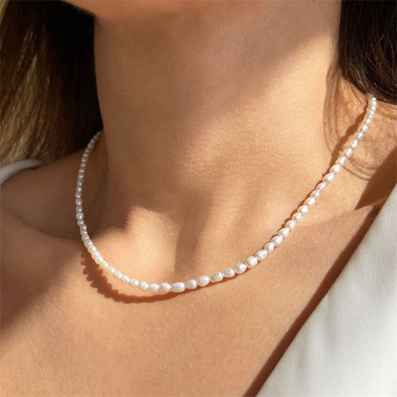 Stainless Steel Imitation Pearl Necklace Gold U-Shaped Pendant Fashion Jewelry