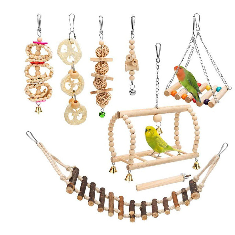 Wooden Bird Toy Set with Stairs and Swing