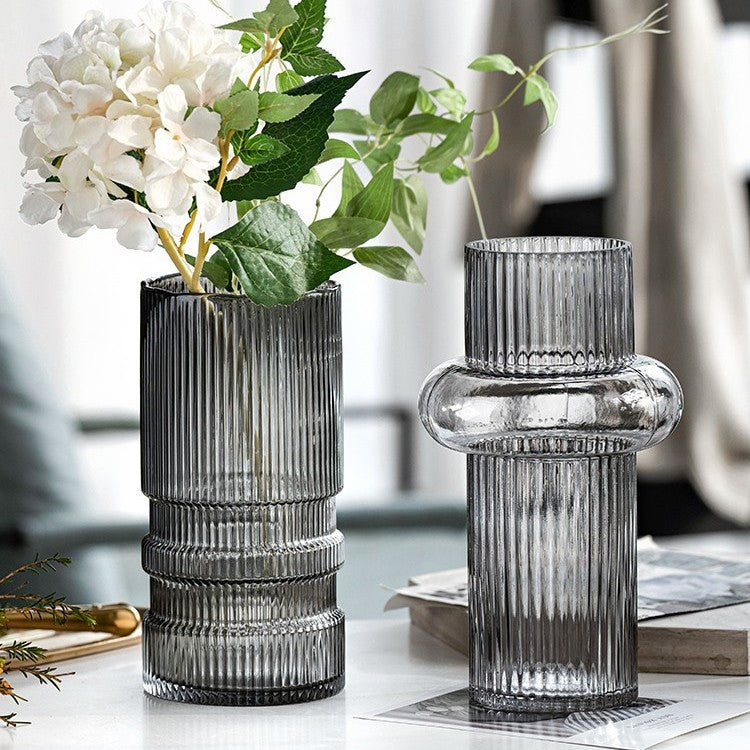 Thickened Smoky Gray Glass Flower Vase