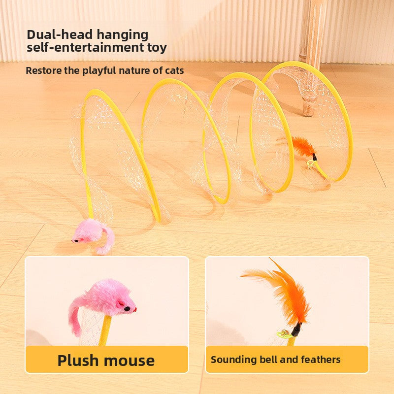 Interactive Cat Tunnel Toy with Bells and Feathers