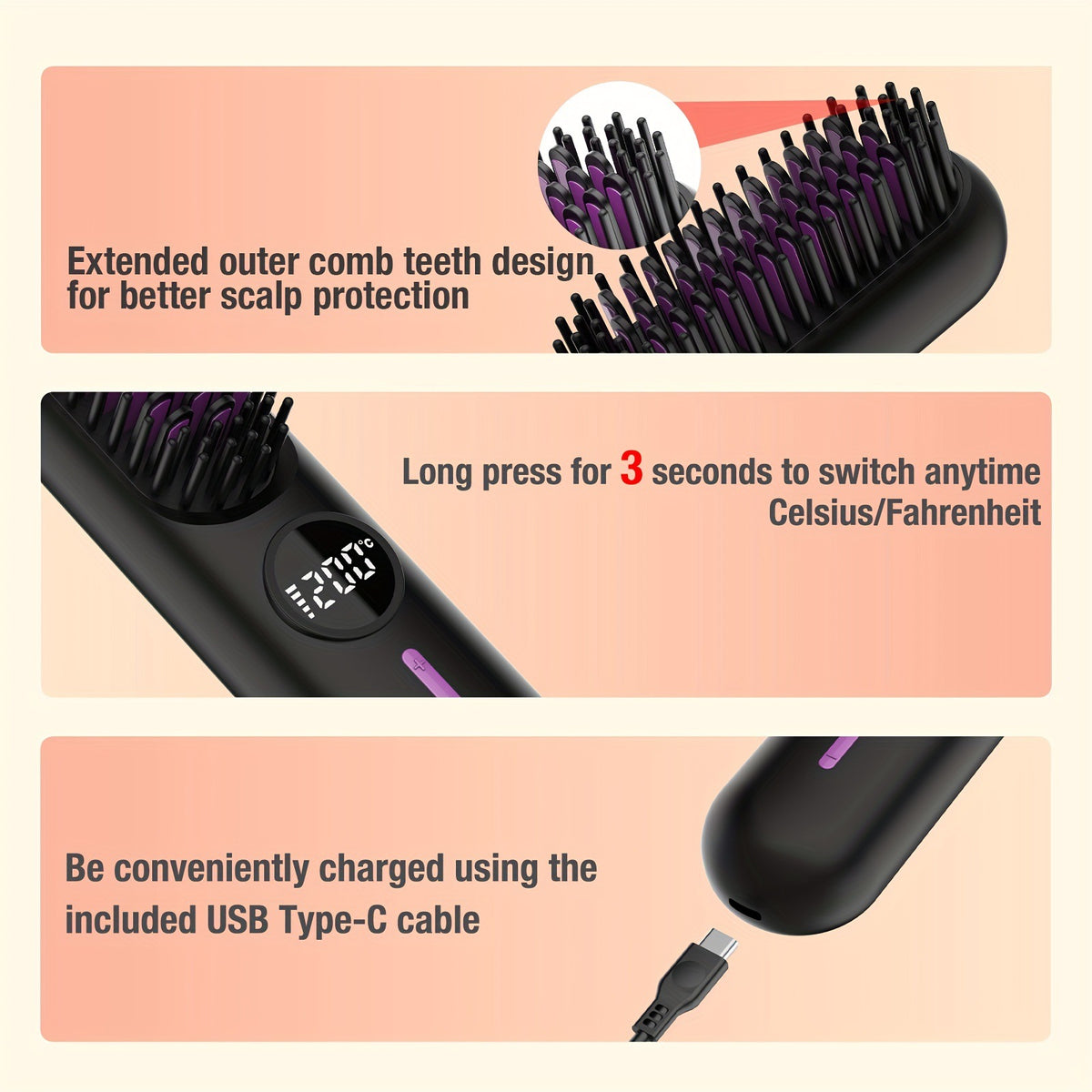 Wireless Hair Straightening Comb with Negative Ion Technology