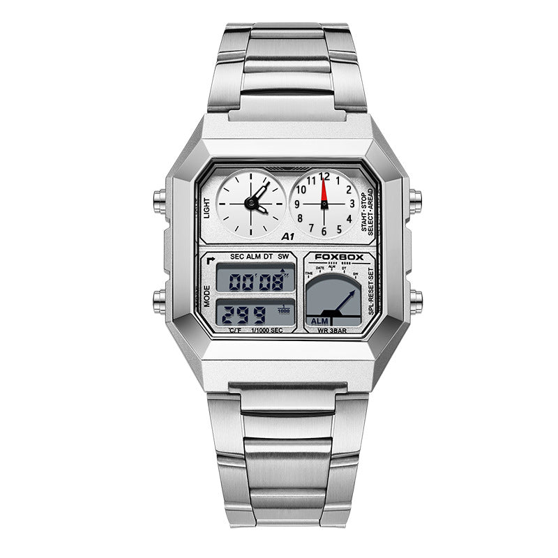Square Men's Multifunction Digital Analog Stainless Steel Waterproof Watch