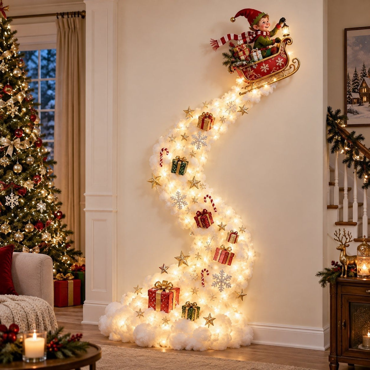 DIY Christmas Magic Trail String Wall Light Kit for Home Holiday Party Decor
