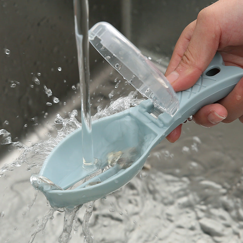 Fish scaler removal tool with lid scraper