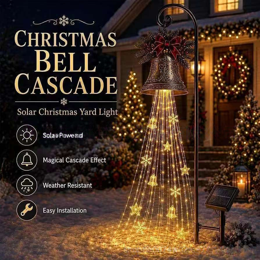 Christmas Bell Cascade Solar Yard Light Bell Waterfall Lamp