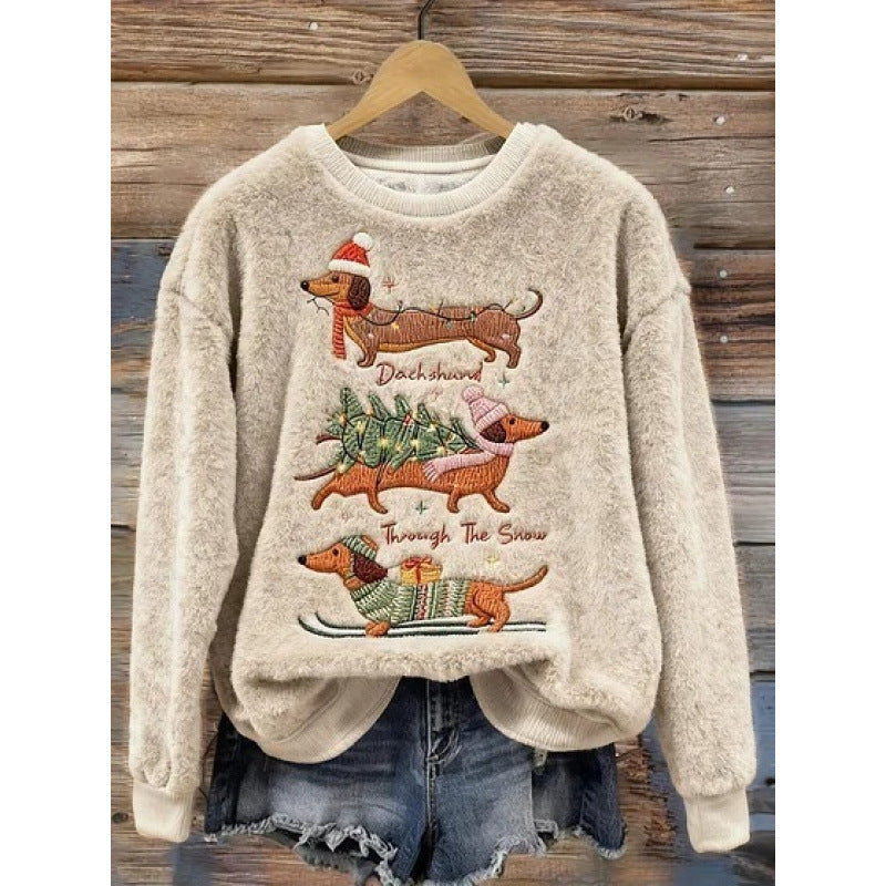 Womens 3D Printed Christmas Flannel Pullover Sweatshirt