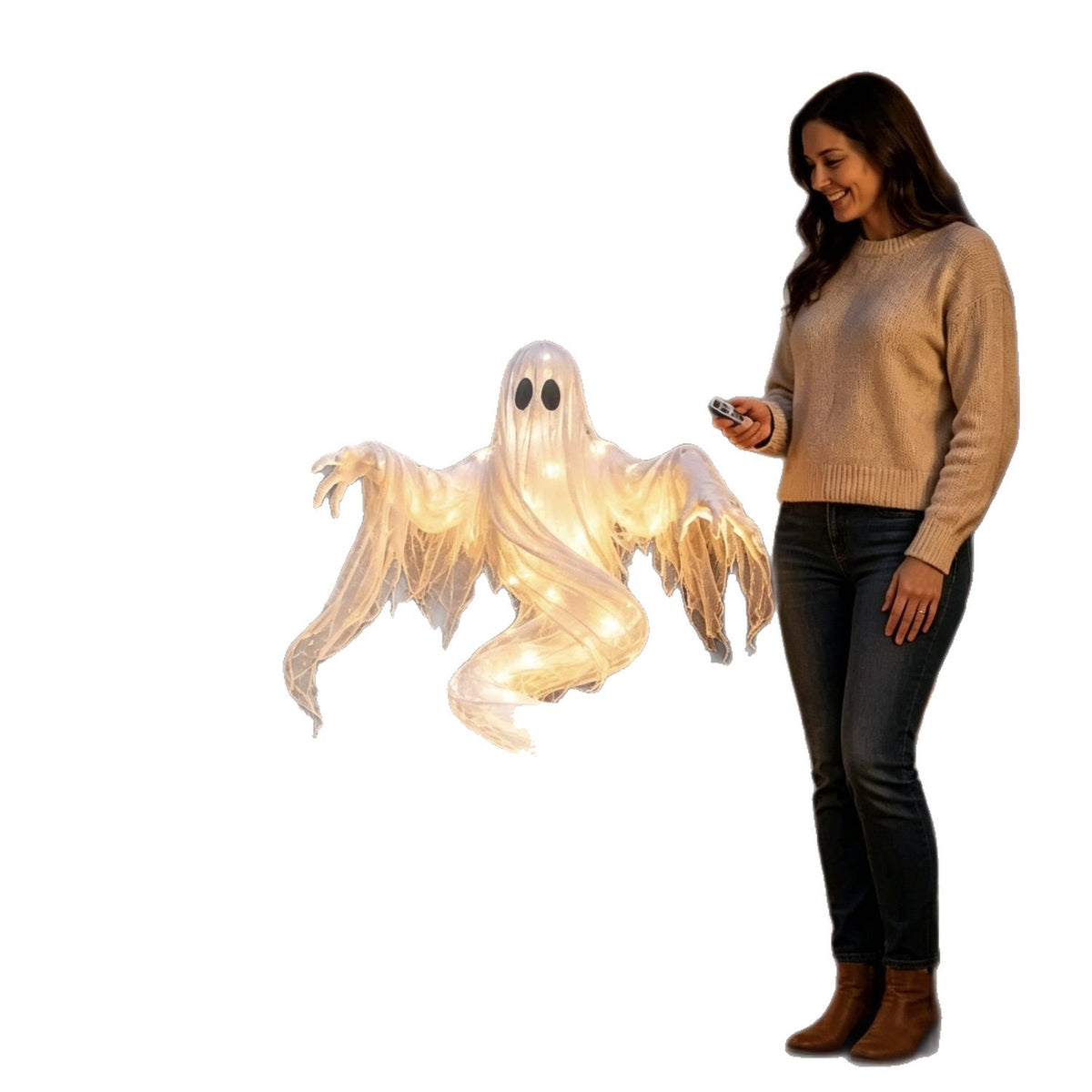 Swirling Ghost Pumpkin Yard Lamp