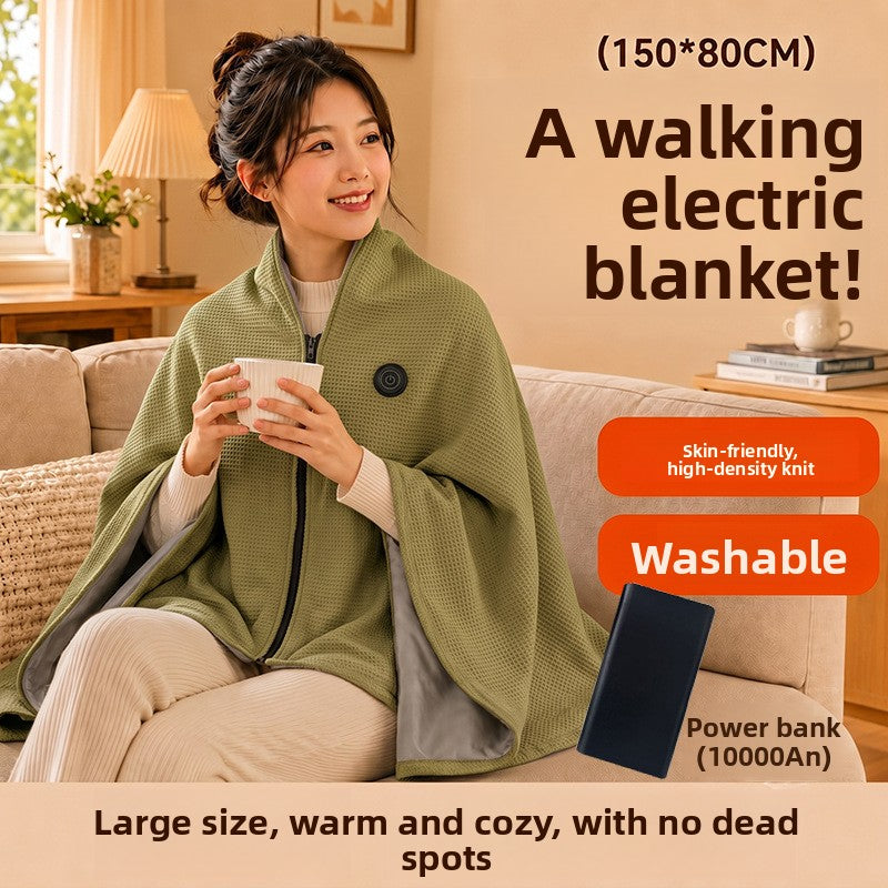 USB Rechargeable Graphene Heated Shawl Cape with Multi-Level Temperature Control and Washable Plush Material
